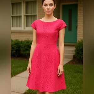 J. Crew Hot Pink Laser-Cut Floral Cap Sleeve Dress